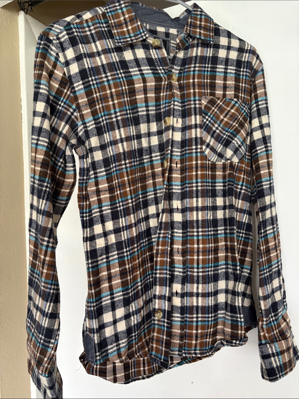 Boys' Plaid Button-Down Shirt in Brown, Navy & Cream